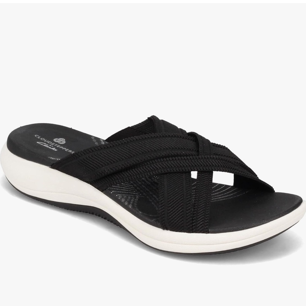 Clarks Black and White Crisscross Sandals